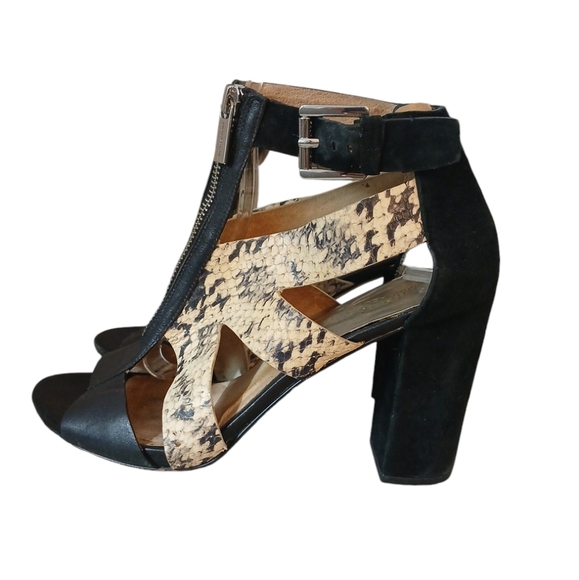 Michael Kors Anya Block Heel Caged Snakeskin Leather Heels, Size: 8 M - Picture 5 of 10